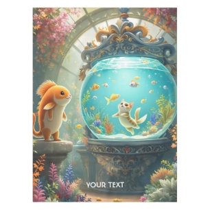 Fantasy Cute Fish Hunting Cat Tablecloth