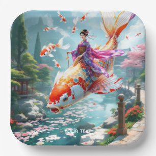 Fantasy Cute Fish Japanese Girl Paper Plate
