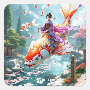 Fantasy Cute Fish Japanese Girl Square Sticker