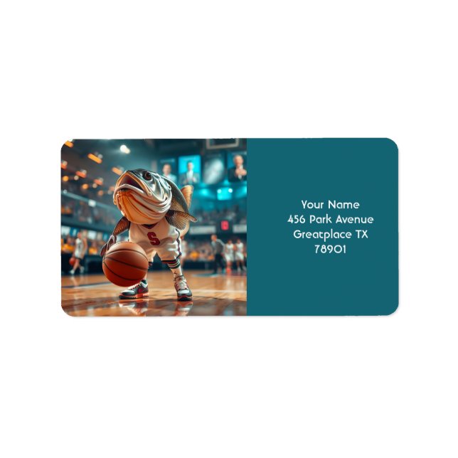 Fantasy Cute Fish Playing Basketball Label (Front)