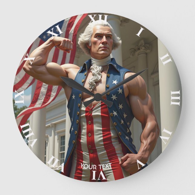 Fantasy Cute Flag Strong Man Large Clock (Front)