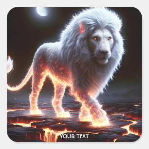 Fantasy Cute Flames Smoke Lion Square Sticker