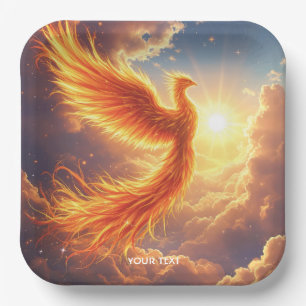 Fantasy Cute Flaming Phoenix Rises Paper Plate