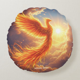 Fantasy Cute Flaming Phoenix Rises Round Cushion