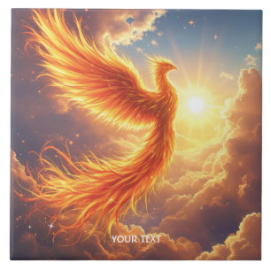 Fantasy Cute Flaming Phoenix Rises Tile