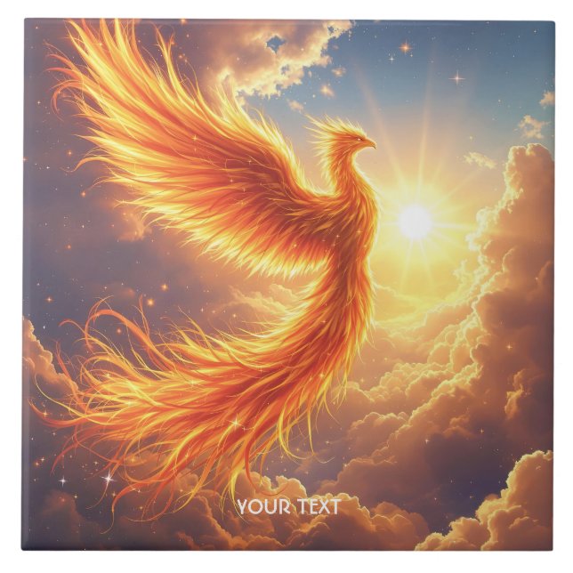 Fantasy Cute Flaming Phoenix Rises Tile (Front)