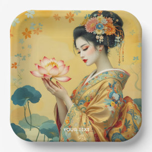 Fantasy Cute Flower Japanese Girl Paper Plate