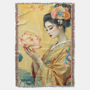 Fantasy Cute Flower Japanese Girl Throw Blanket