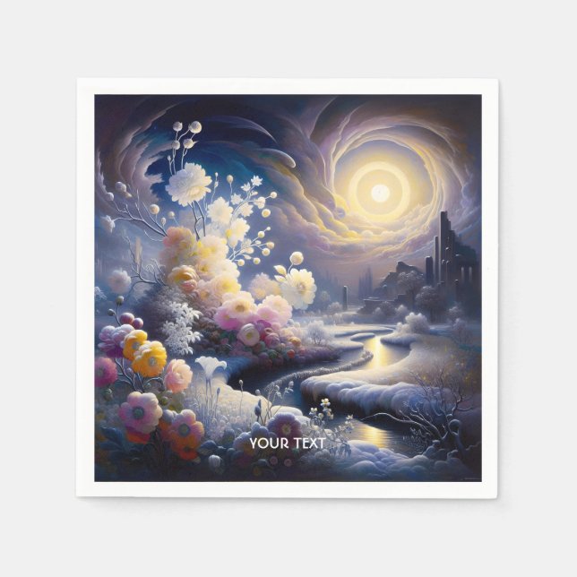Fantasy Cute Flowers Moon Snow Napkin (Front)