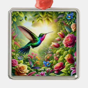 Fantasy Cute Flowers Rainbow Hummingbird Metal Tree Decoration