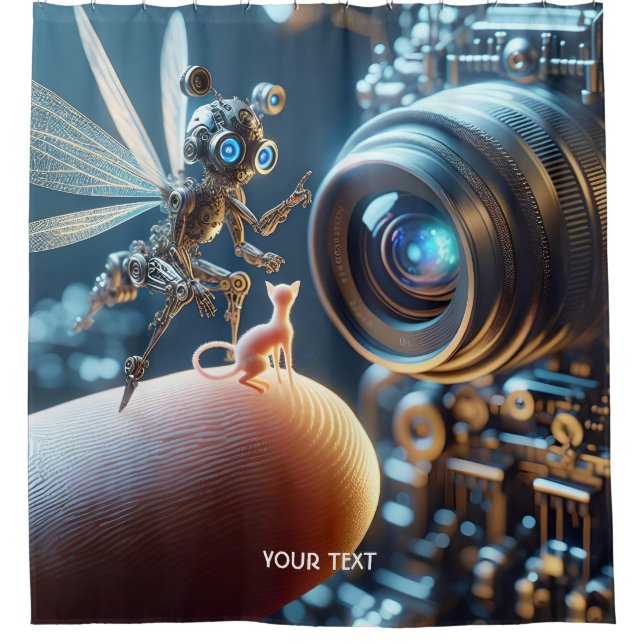Fantasy Cute Fly Robot Finger Shower Curtain (Front)