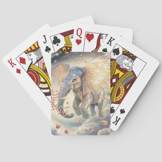 Fantasy Cute Flying Elephant Sakura Playing Cards (Back)