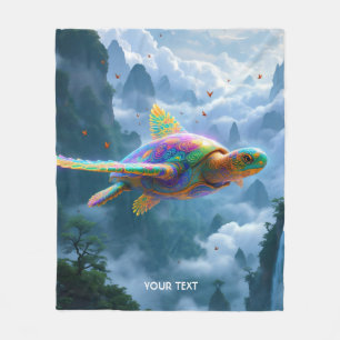 Fantasy Cute Flying Rainbow Turtle Fleece Blanket