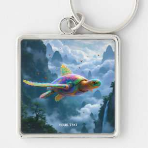 Fantasy Cute Flying Rainbow Turtle Key Ring