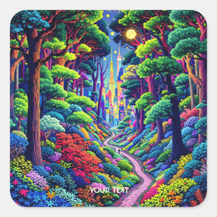 Fantasy Cute Forest And City Square Sticker