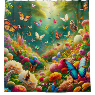 Fantasy Cute Forest Flowers Butterflies Shower Curtain