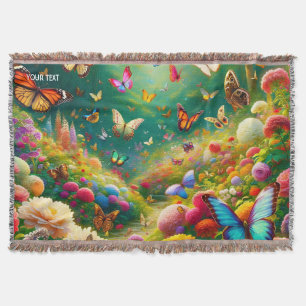 Fantasy Cute Forest Flowers Butterflies Throw Blanket