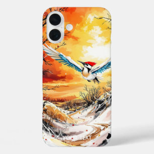 Fantasy Cute Forest Woodpecker Sunset iPhone 16 Plus Case
