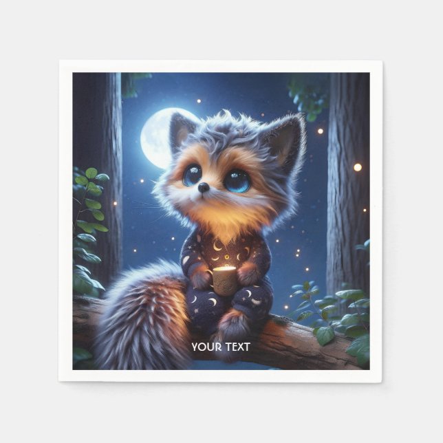 Fantasy Cute Fox Cub Coffee Napkin (Front)