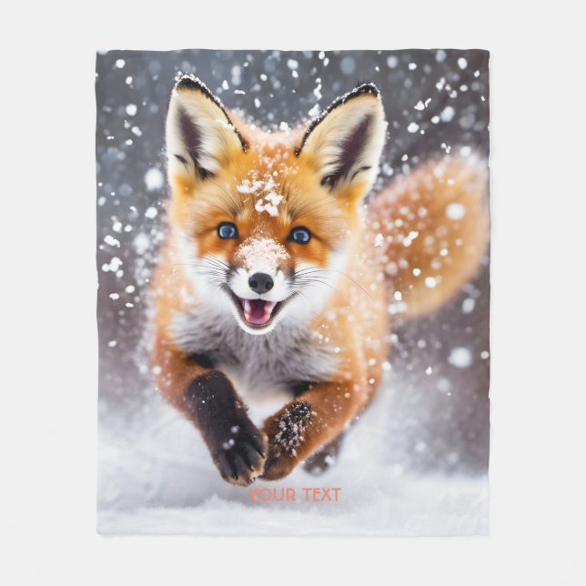 Fantasy Cute Fox Cub Snow Fleece Blanket (Front)