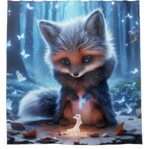 Fantasy Cute Fox Forest Butterflies Shower Curtain