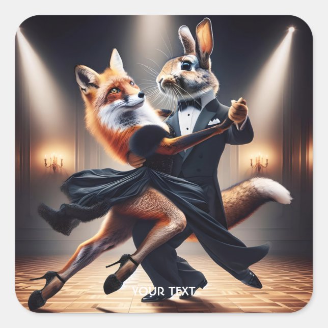 Fantasy Cute Fox Rabbit Tango Square Sticker (Front)