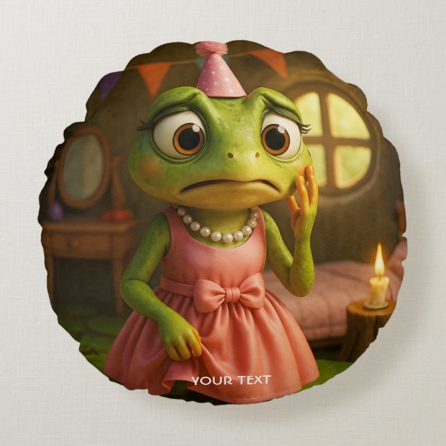 Fantasy Cute Frog Girl Party Round Cushion (Front)