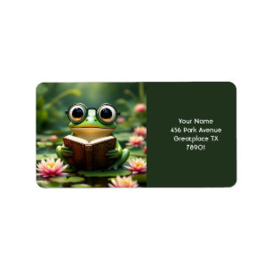 Fantasy Cute Frog Glasses Book Label