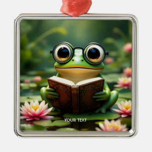 Fantasy Cute Frog Glasses Book Metal Tree Decoration