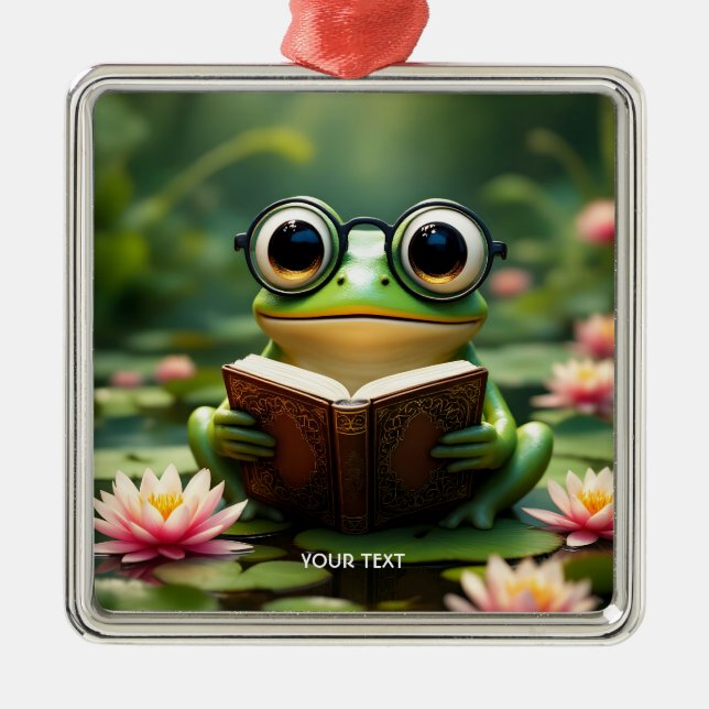 Fantasy Cute Frog Glasses Book Metal Tree Decoration (Front)
