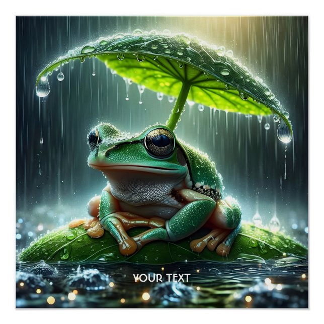 Fantasy Cute Frog Leaf Umbrella Poster (Front)