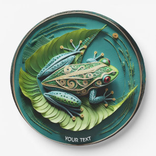 Fantasy Cute Frog Leaves Filigree Paper Plate