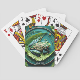 Fantasy Cute Frog Leaves Filigree Playing Cards