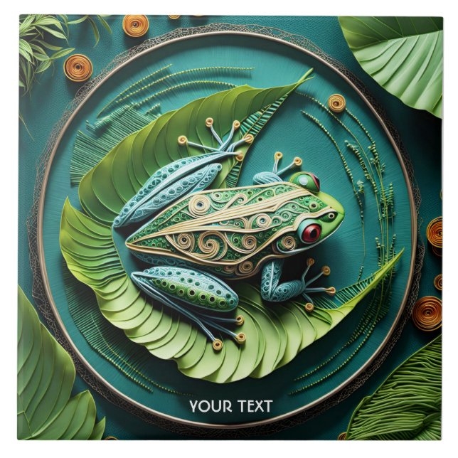Fantasy Cute Frog Leaves Filigree Tile (Front)