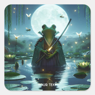Fantasy Cute Frog Samurai Katana Square Sticker