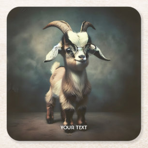 Fantasy Cute Funny Baby Goat Square Paper Coaster