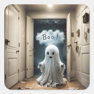 Fantasy Cute Ghost Closet Boo Square Sticker