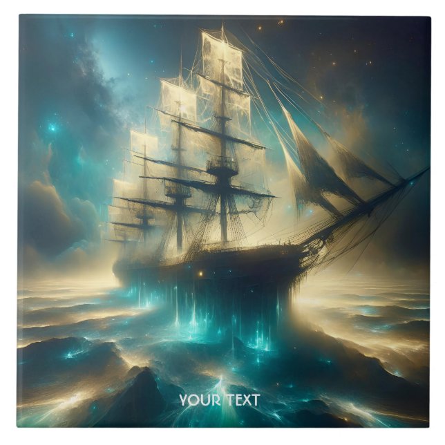 Fantasy Cute Ghost Sea Ship Tile (Front)