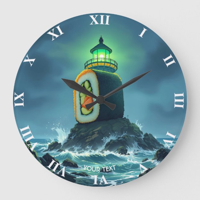 Fantasy Cute Giant Sushi Lighthouse Large Clock (Front)