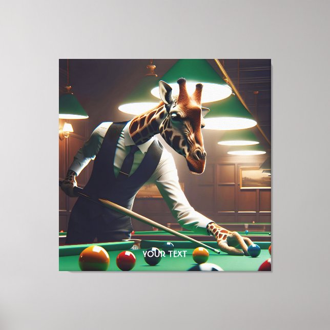 Fantasy Cute Giraffe Playing Snooker Canvas Print (Front)
