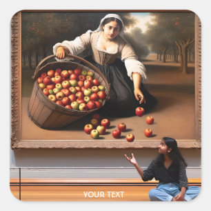 Fantasy Cute Girl Apple Picture Square Sticker