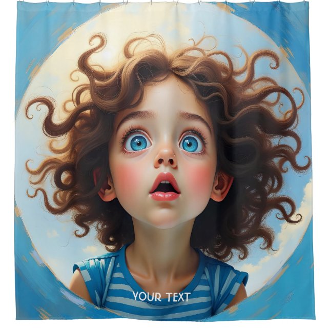 Fantasy Cute Girl Blue Eyes Shower Curtain (Front)