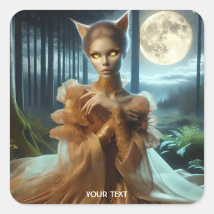 Fantasy Cute Girl Cat Ears Square Sticker
