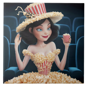 Fantasy Cute Girl Cinema Popcorn Tile