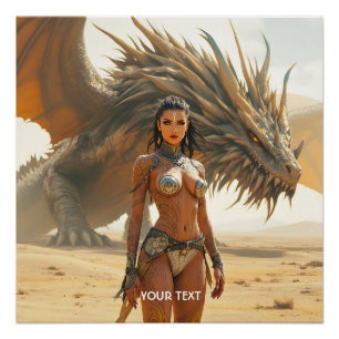 Fantasy Cute Girl Dragon Desert Poster