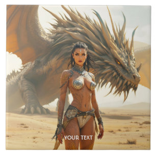 Fantasy Cute Girl Dragon Desert Tile