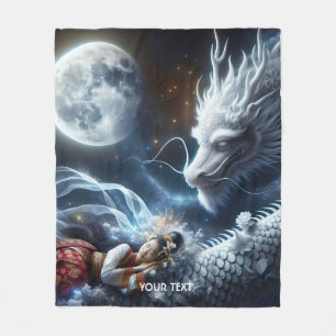 Fantasy Cute Girl Dragon Moon Fleece Blanket
