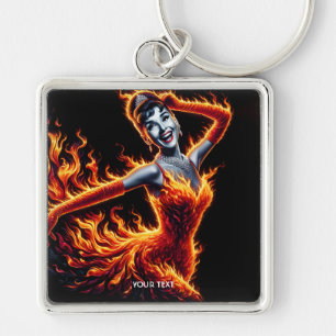 Fantasy Cute Girl Fire Dress Key Ring