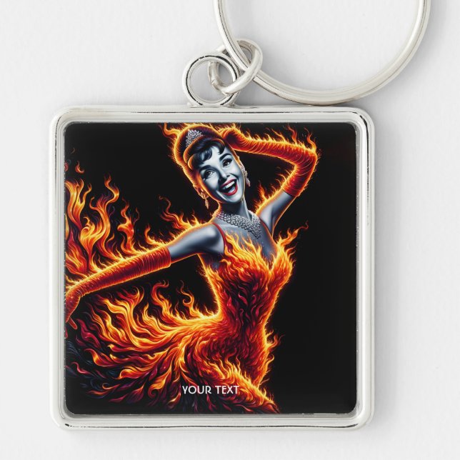 Fantasy Cute Girl Fire Dress Key Ring (Front)