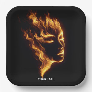 Fantasy Cute Girl Flames Fire Paper Plate